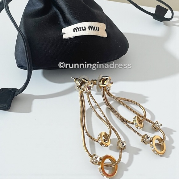 Miu Miu Jewelry - Authentic Miu Miu Crystal-Embellished Gold Snake Chain Tassel Drop Earrings